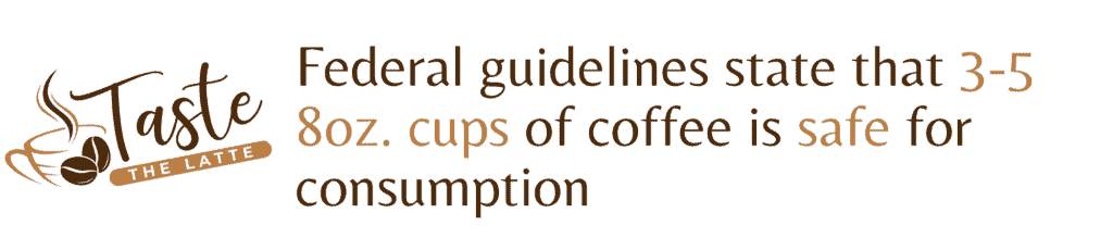 Image stating that Federal guidelines state that 3 to 5 8 ounce cups of coffee is safe for consumption. 